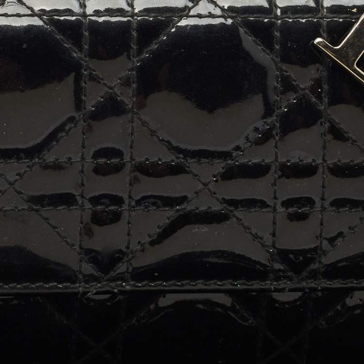 Pre Owned Dior Black Cannage Patent Leather Lady Dior Wallet On Chain