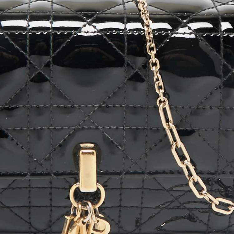 Pre Owned Dior Black Cannage Patent Leather My Dior Daily Chain Pouch