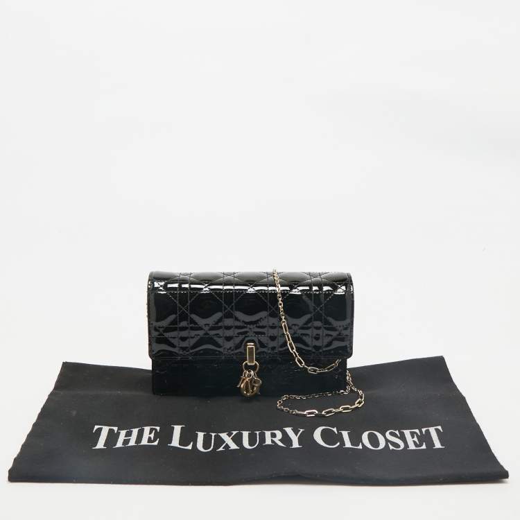Pre Owned Dior Black Cannage Patent Leather My Dior Daily Chain Pouch