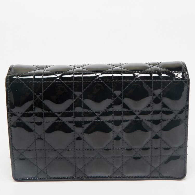 Pre Owned Dior Black Cannage Patent Leather My Dior Daily Chain Pouch