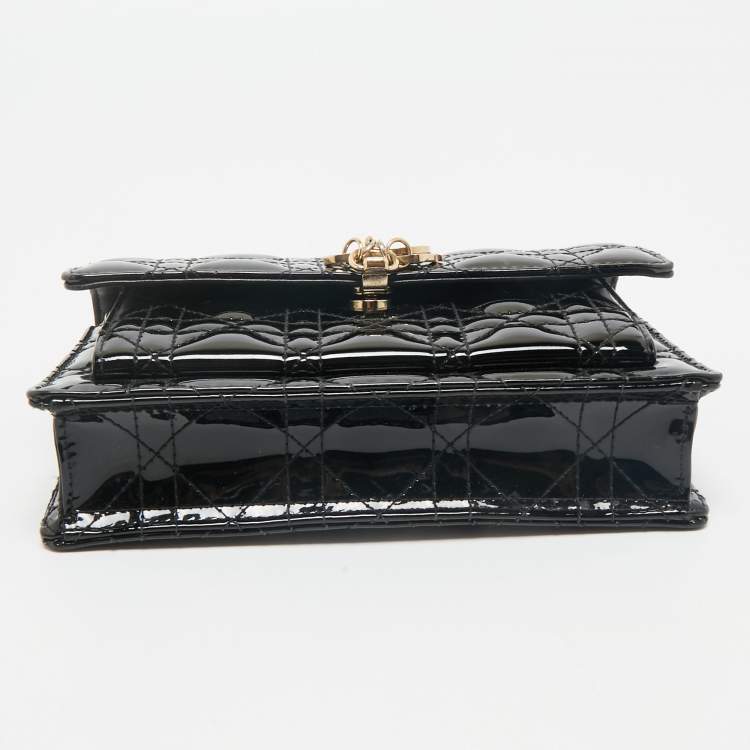 Pre Owned Dior Black Cannage Patent Leather My Dior Daily Chain Pouch