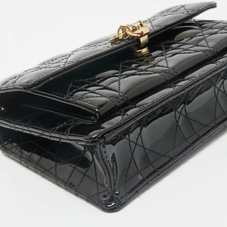 Pre Owned Dior Black Cannage Patent Leather My Dior Daily Chain Pouch