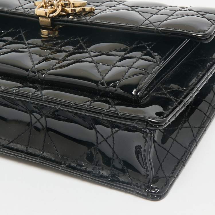 Pre Owned Dior Black Cannage Patent Leather My Dior Daily Chain Pouch