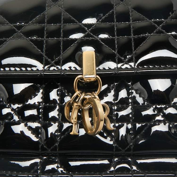 Pre Owned Dior Black Cannage Patent Leather My Dior Daily Chain Pouch