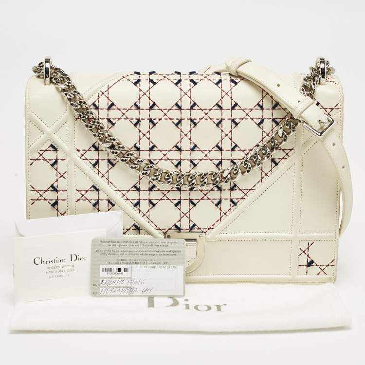 Pre Owned Dior Off White Cannage Stitched Leather Large Diorama Flap Shoulder Bag