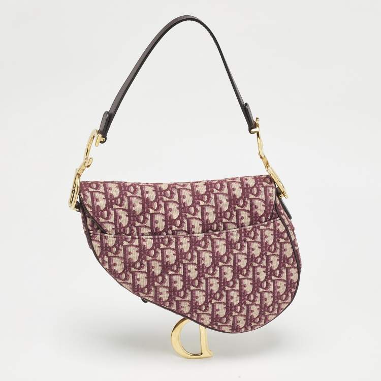 Pre Owned Dior Burgundy Oblique Canvas Saddle Bag