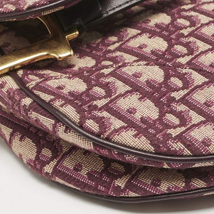 Pre Owned Dior Burgundy Oblique Canvas Saddle Bag