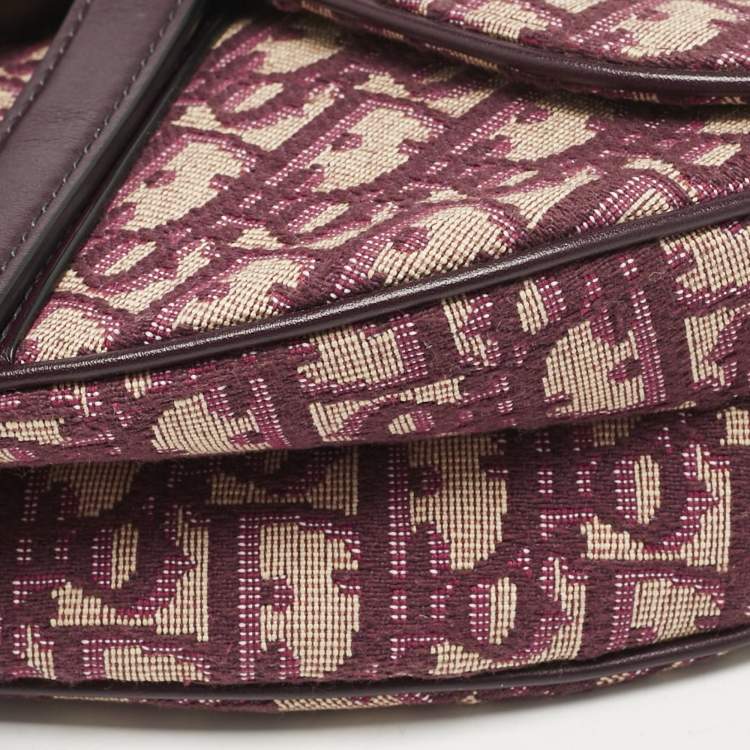Pre Owned Dior Burgundy Oblique Canvas Saddle Bag
