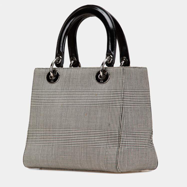 Pre Owned Dior Grey Medium Canvas Houndstooth Lady Dior