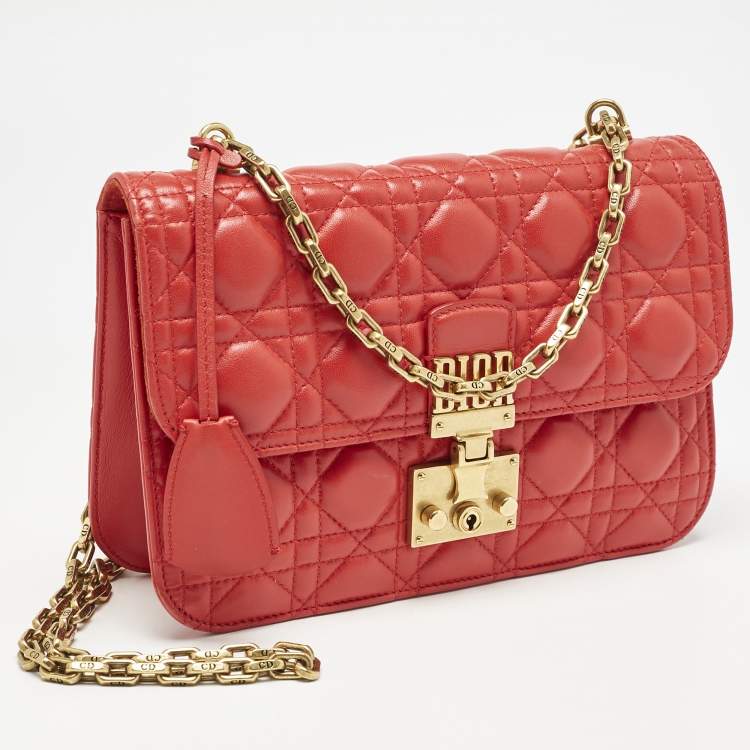Pre Owned Dior Red Cannage Leather Medium DiorAddict Shoulder Bag