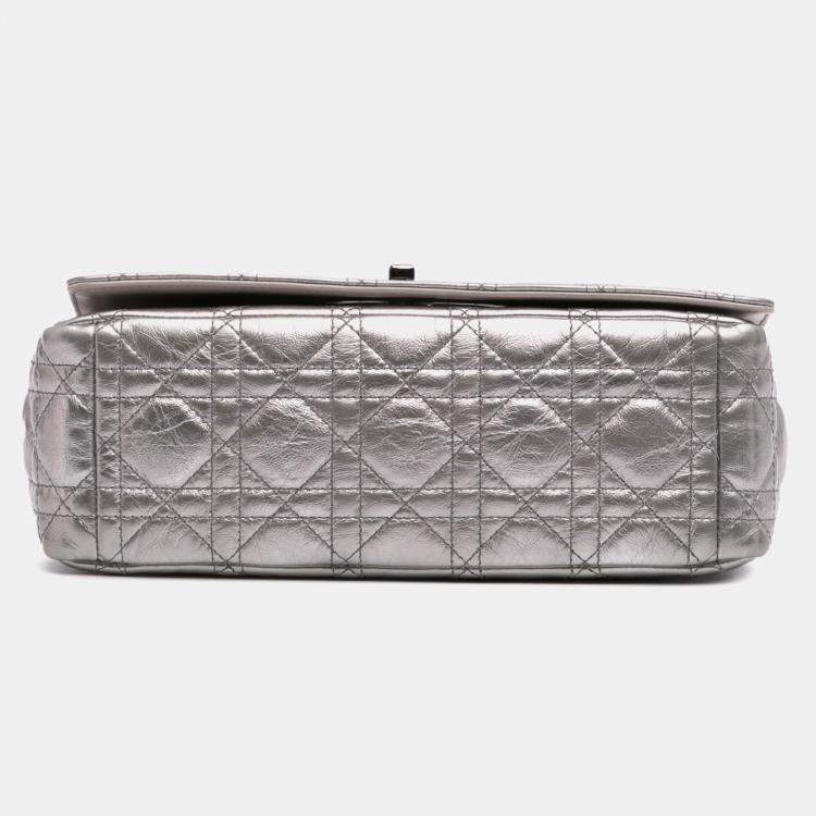 Pre Owned Dior Silver Medium Metallic Calfskin Cannage Supple Caro Bag