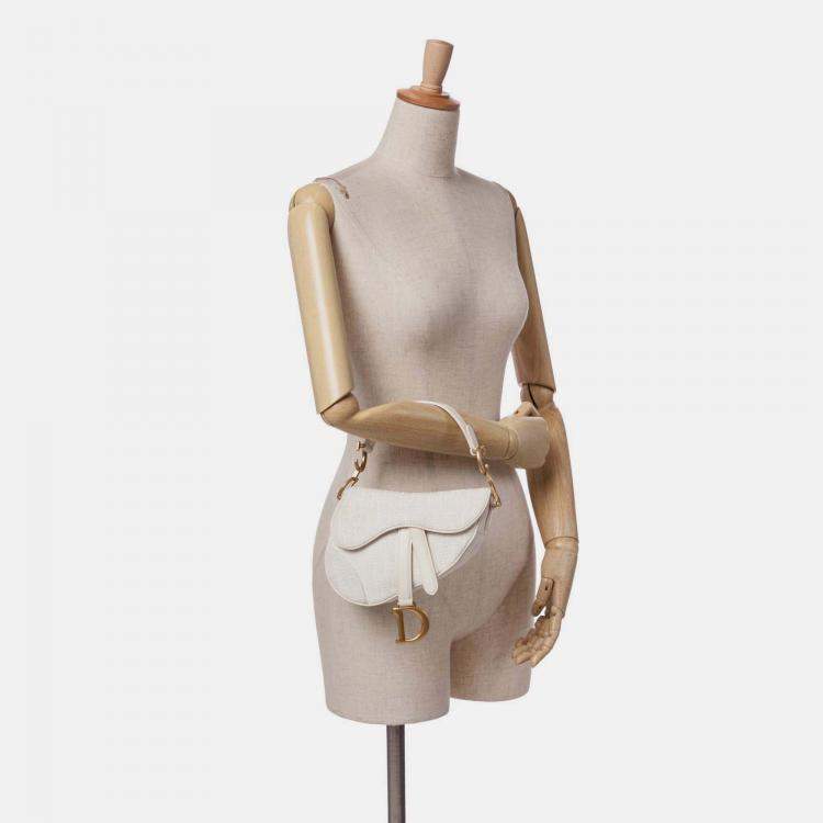 Pre Owned Dior White Mini Oblique Canvas Saddle Bag