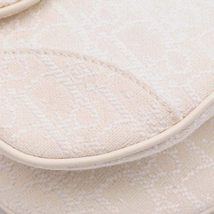 Pre Owned Dior White Mini Oblique Canvas Saddle Bag