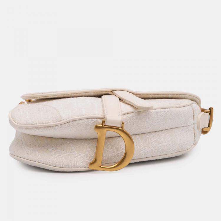 Pre Owned Dior White Mini Oblique Canvas Saddle Bag