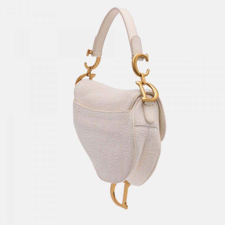 Pre Owned Dior White Mini Oblique Canvas Saddle Bag