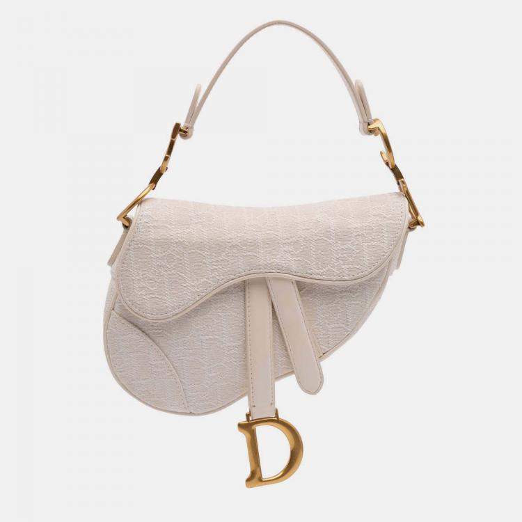 Pre Owned Dior White Mini Oblique Canvas Saddle Bag