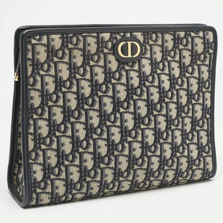 Pre Owned Dior Navy Blue Oblique Jacquard Canvas 30 Montaigne Dea Pouch