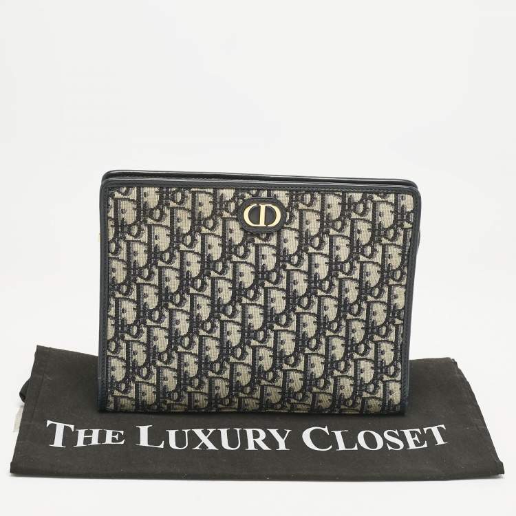 Pre Owned Dior Navy Blue Oblique Jacquard Canvas 30 Montaigne Dea Pouch