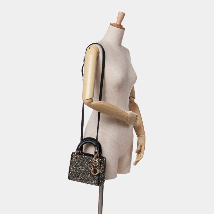 Pre Owned Dior Black Mini Satin Sequin Embroidered Lady Dior
