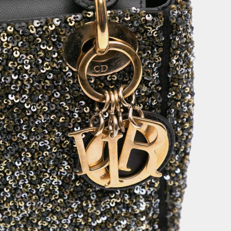 Pre Owned Dior Black Mini Satin Sequin Embroidered Lady Dior