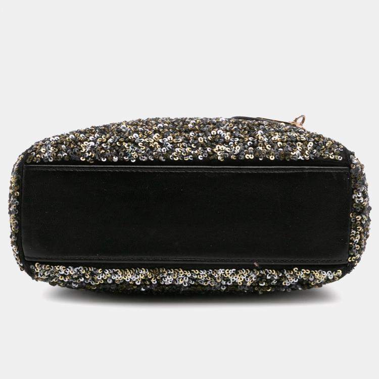 Pre Owned Dior Black Mini Satin Sequin Embroidered Lady Dior