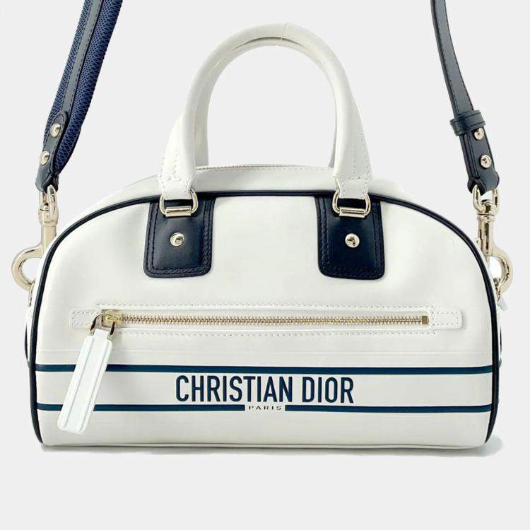 Pre Owned Dior White/Navy Leather Rubber Small Vibe Bowling Bag 
