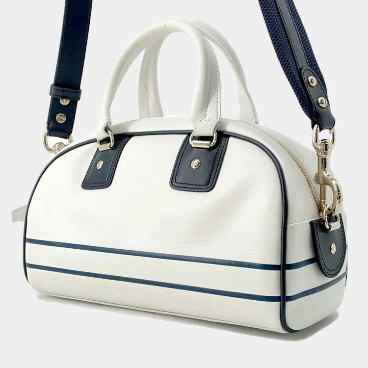 Pre Owned Dior White/Navy Leather Rubber Small Vibe Bowling Bag 