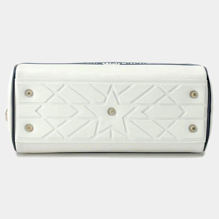 Pre Owned Dior White/Navy Leather Rubber Small Vibe Bowling Bag 