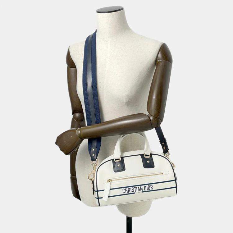 Pre Owned Dior White/Navy Leather Rubber Small Vibe Bowling Bag 