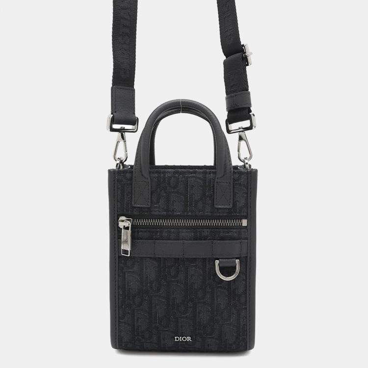 Pre Owned Dior Black Jacquard Calf Leather Mini Safari North South Tote Bag 