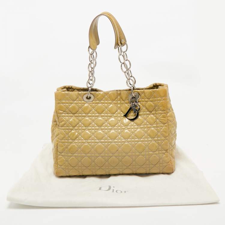 Pre Owned Dior Cream Cannage Patent Leather Large Soft Lady Dior Shopper Tote