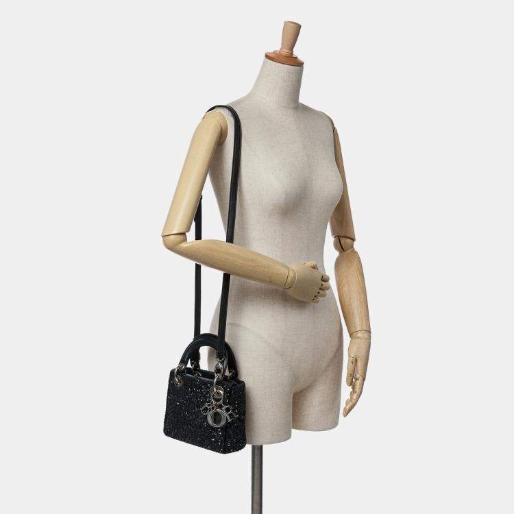 Pre Owned Dior Black Mini Satin Sequin Embellished Lady Dior