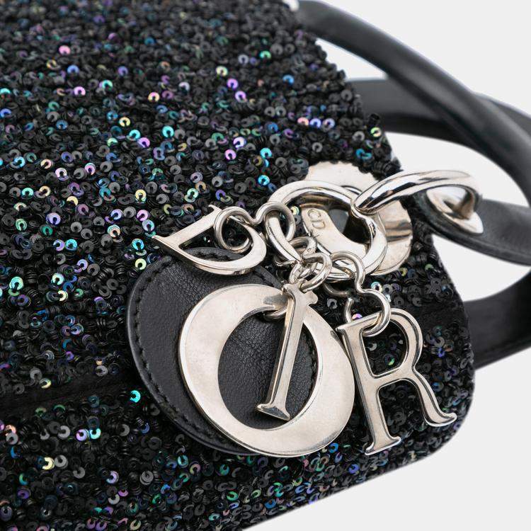 Pre Owned Dior Black Mini Satin Sequin Embellished Lady Dior