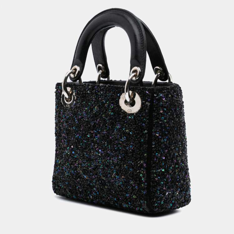Pre Owned Dior Black Mini Satin Sequin Embellished Lady Dior