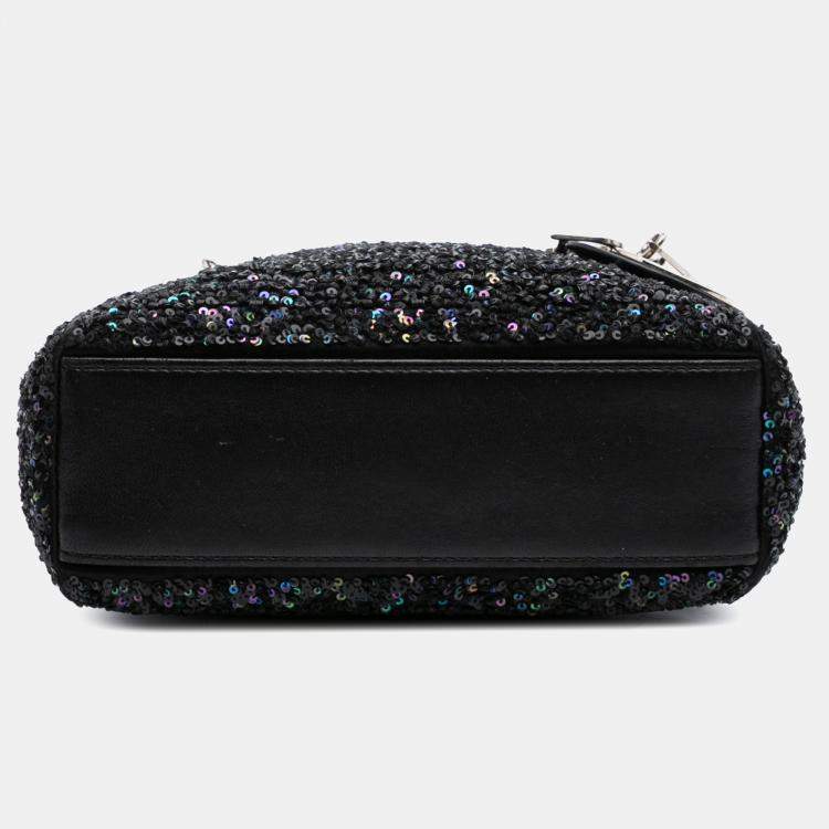 Pre Owned Dior Black Mini Satin Sequin Embellished Lady Dior