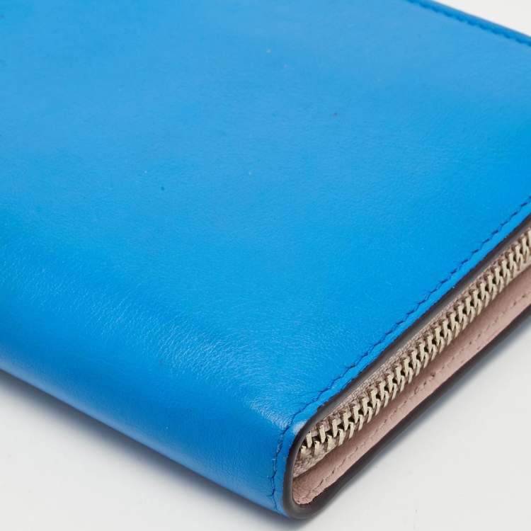 Pre Owned Dior Blue Leather Diorissimo Voyageur Zip Wallet
