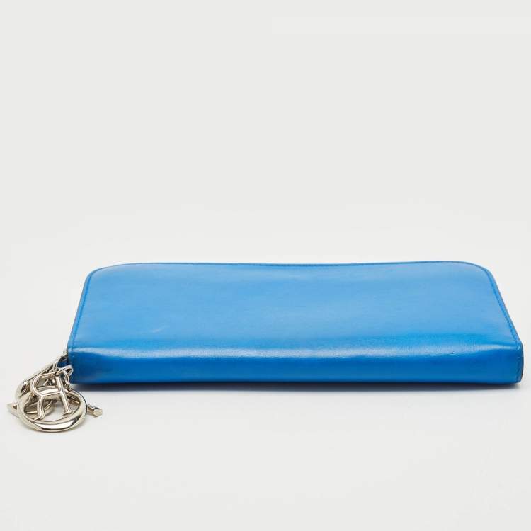 Pre Owned Dior Blue Leather Diorissimo Voyageur Zip Wallet