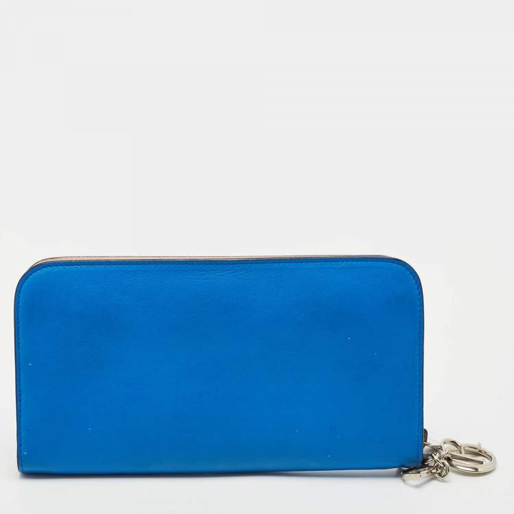Pre Owned Dior Blue Leather Diorissimo Voyageur Zip Wallet