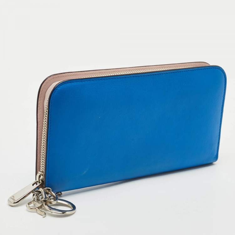Pre Owned Dior Blue Leather Diorissimo Voyageur Zip Wallet