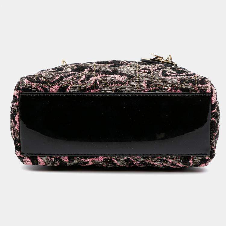 Pre Owned Dior Black Pink Mini Tweed Rose Embroidered Lady Dior