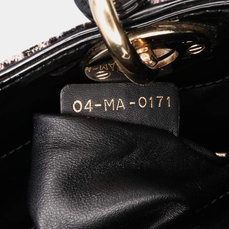 Pre Owned Dior Black Pink Mini Tweed Rose Embroidered Lady Dior