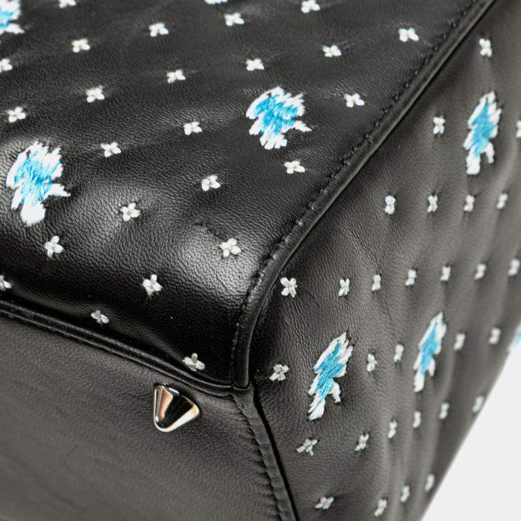 Pre Owned Dior Black Medium Calfskin Embroidered Flower Lady Dior