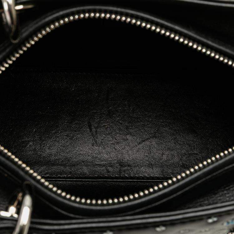 Pre Owned Dior Black Medium Calfskin Embroidered Flower Lady Dior