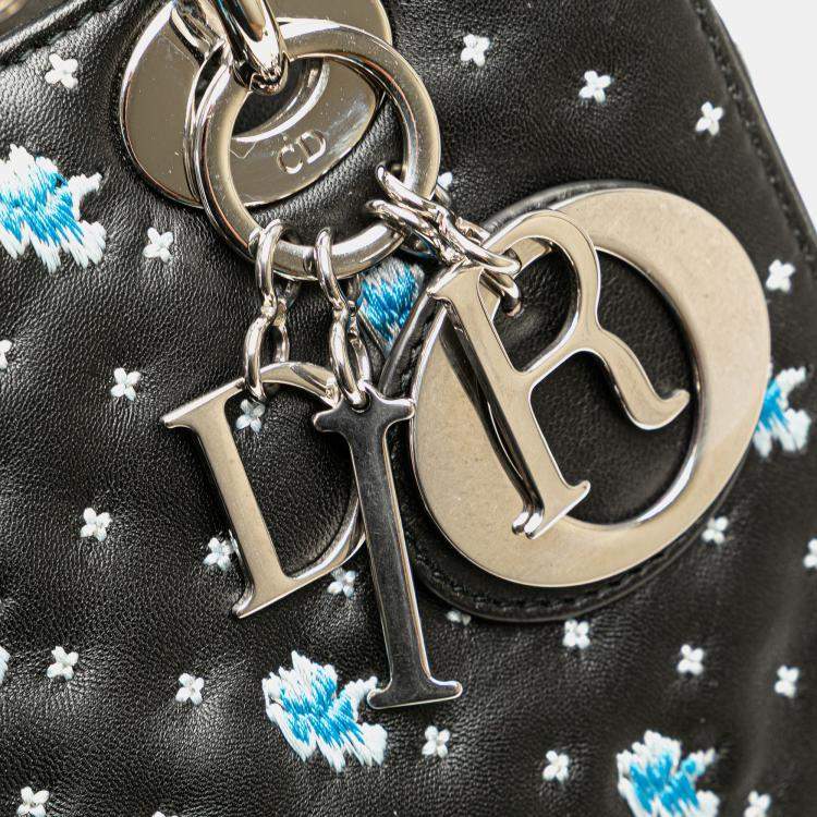 Pre Owned Dior Black Medium Calfskin Embroidered Flower Lady Dior