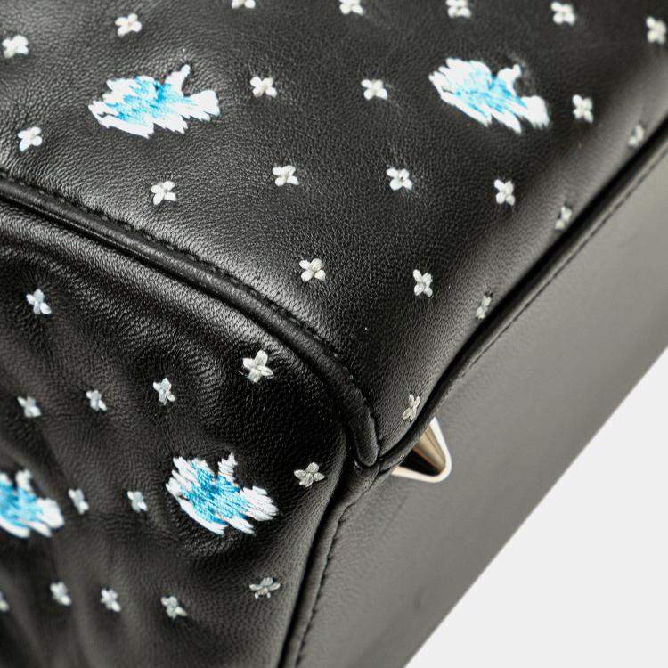 Pre Owned Dior Black Medium Calfskin Embroidered Flower Lady Dior