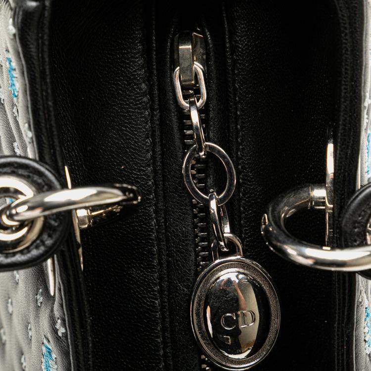 Pre Owned Dior Black Medium Calfskin Embroidered Flower Lady Dior