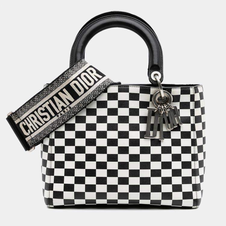 Pre Owned Dior Black/White Medium Calfskin Checkered Lady Dior