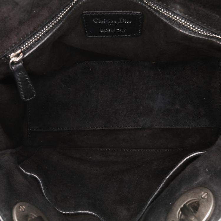 Pre Owned Dior Black/White Medium Calfskin Checkered Lady Dior