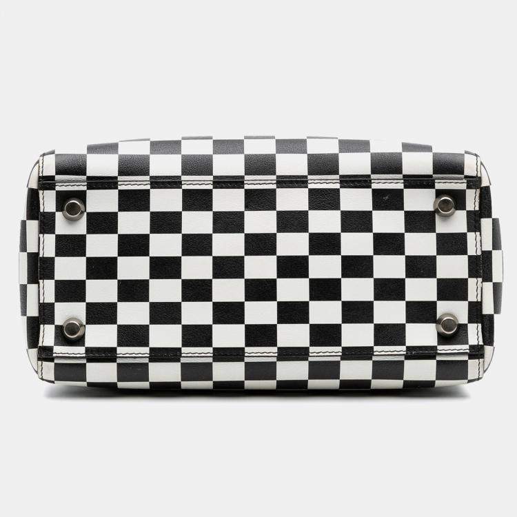 Pre Owned Dior Black/White Medium Calfskin Checkered Lady Dior