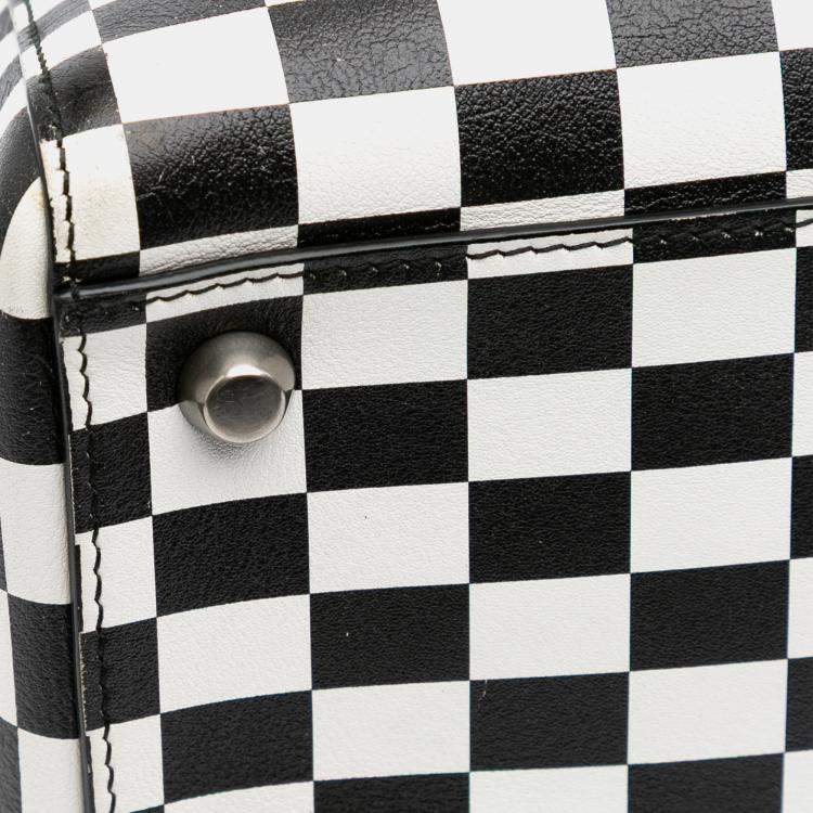 Pre Owned Dior Black/White Medium Calfskin Checkered Lady Dior